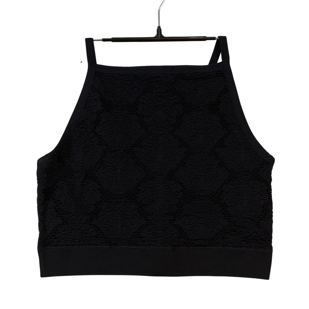 Aerie Real Good Black Seamless Crochet High Neck Crop Top XL Built-in Bra Boho